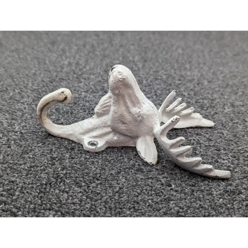 Cast Iron Set of 2 White Deer Moose Elk Antler Wall Coat Hooks 7